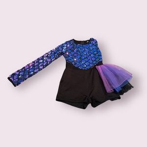 Sparkling Sequin Blue and Purple Kids Dance Costume Alexandra Size 12